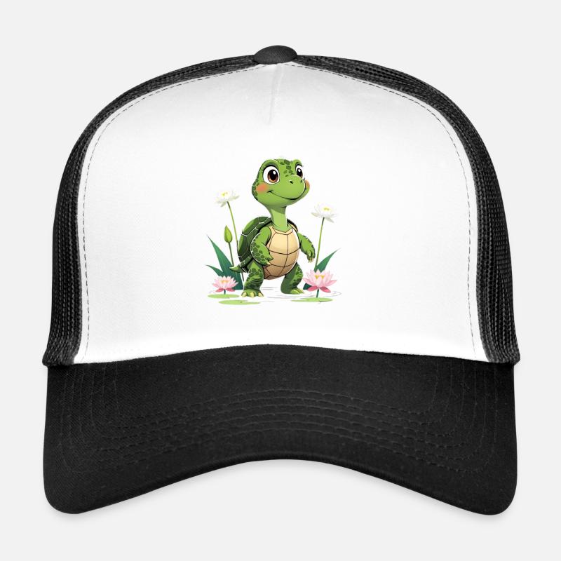 Charmant motif de tortue avec des fleurs Casquette trucker 