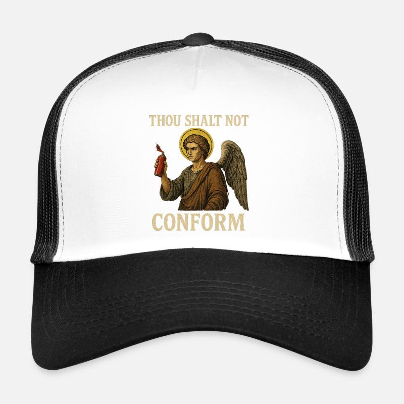 Angel with Spray Can  and Conform Quote Trucker Cap