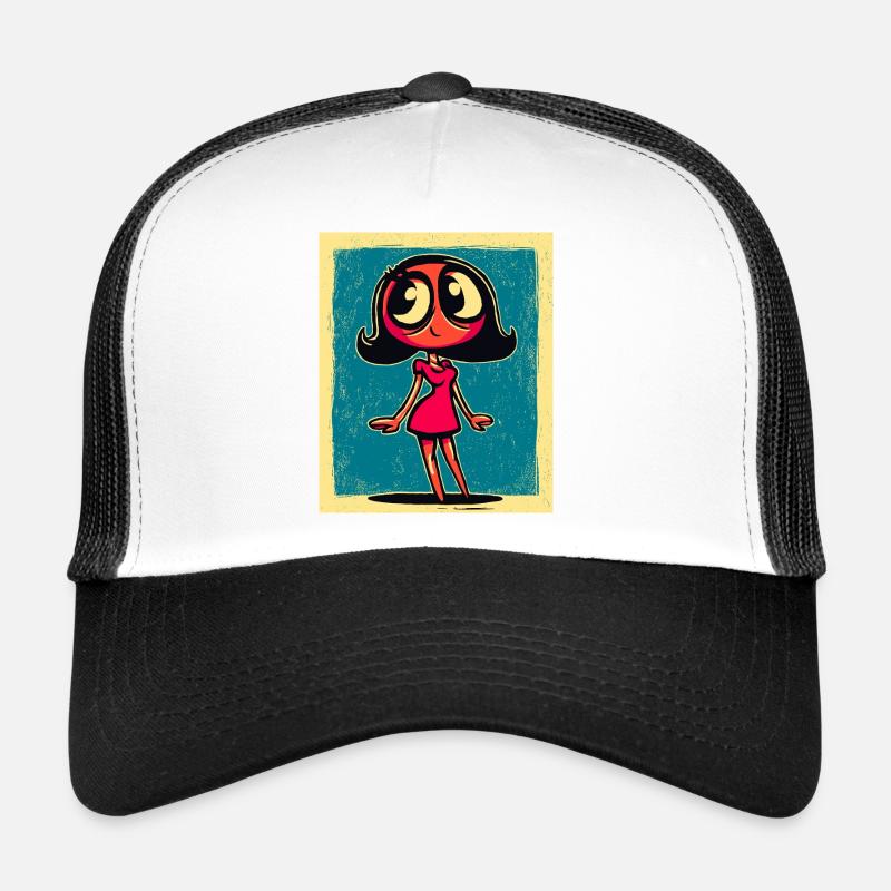 Verspieltes Cartoon Mädchen auf bunter Hintergrund Trucker Cap