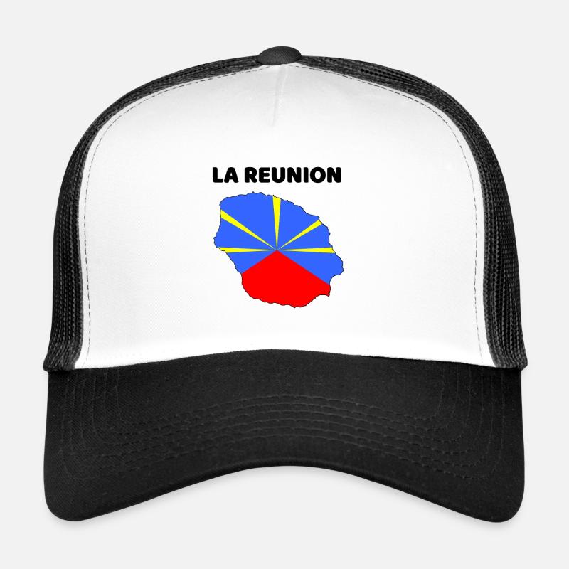 Ile de la Réunion Carte et Drapeau - Cadeau Casquette trucker 