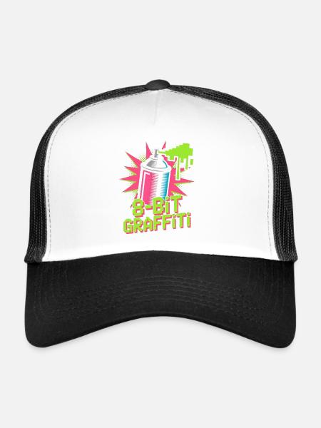 8-bit Graffiti Pop Culture Rétro Jeu vidéo - Casquette trucker  - blanc/noir - Devant