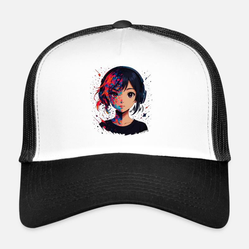 Farbsplitter Anime Porträt mit Kopfhörer Trucker Cap