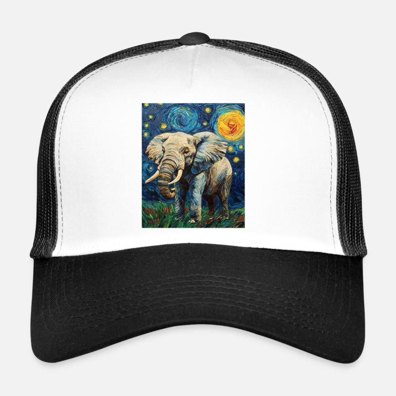 Elephant Van Gogh Style Starry Night Trucker Cap