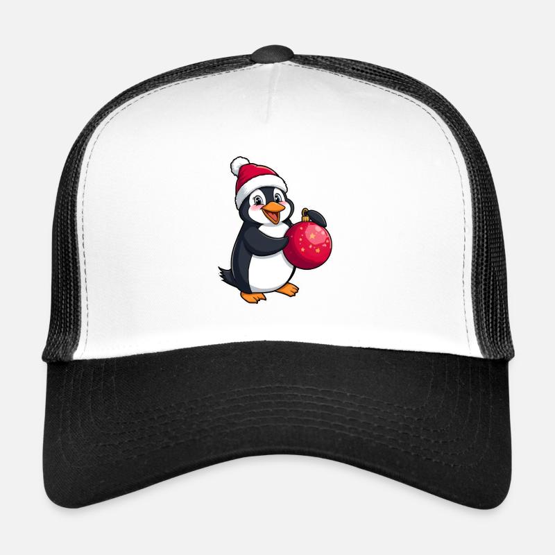 Pingouin avec chapeau de Père Noël et boule de Noël Casquette trucker 