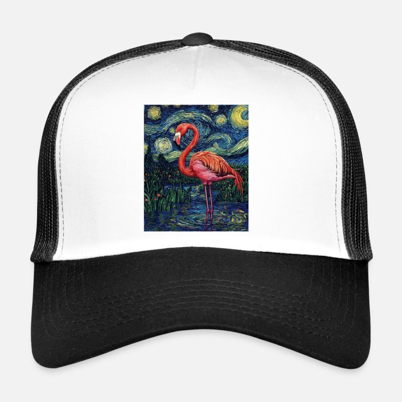 Flamingo Van Gogh Style Starry Night Trucker Cap