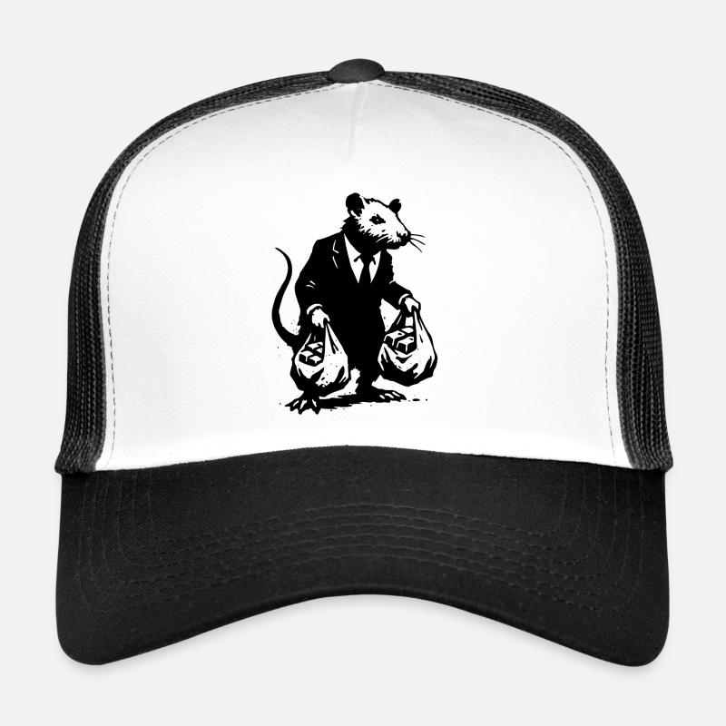 Ratte im Anzug mit Einkaufstaschen - Trucker Cap - Weiß/Schwarz