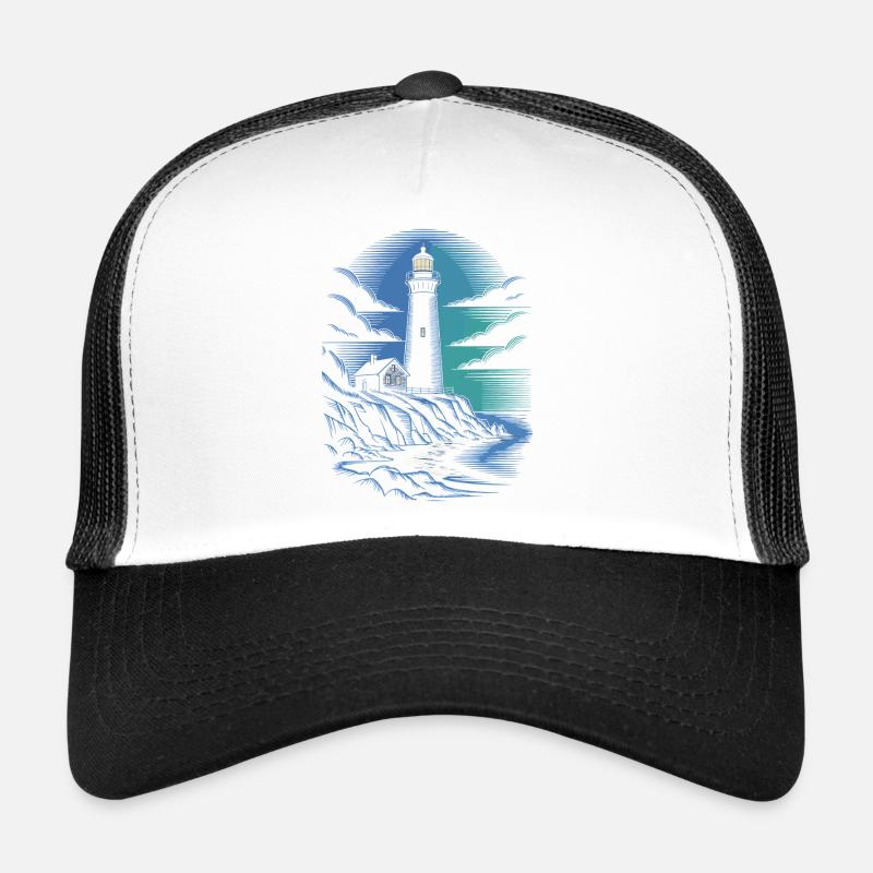 Lighthouse on the rocky coastal path Trucker Cap