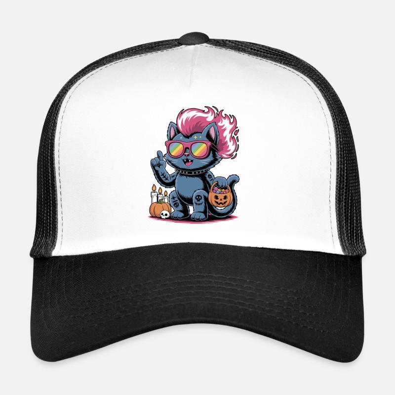 Cats Punk Halloween with Pumpkin Trucker Cap