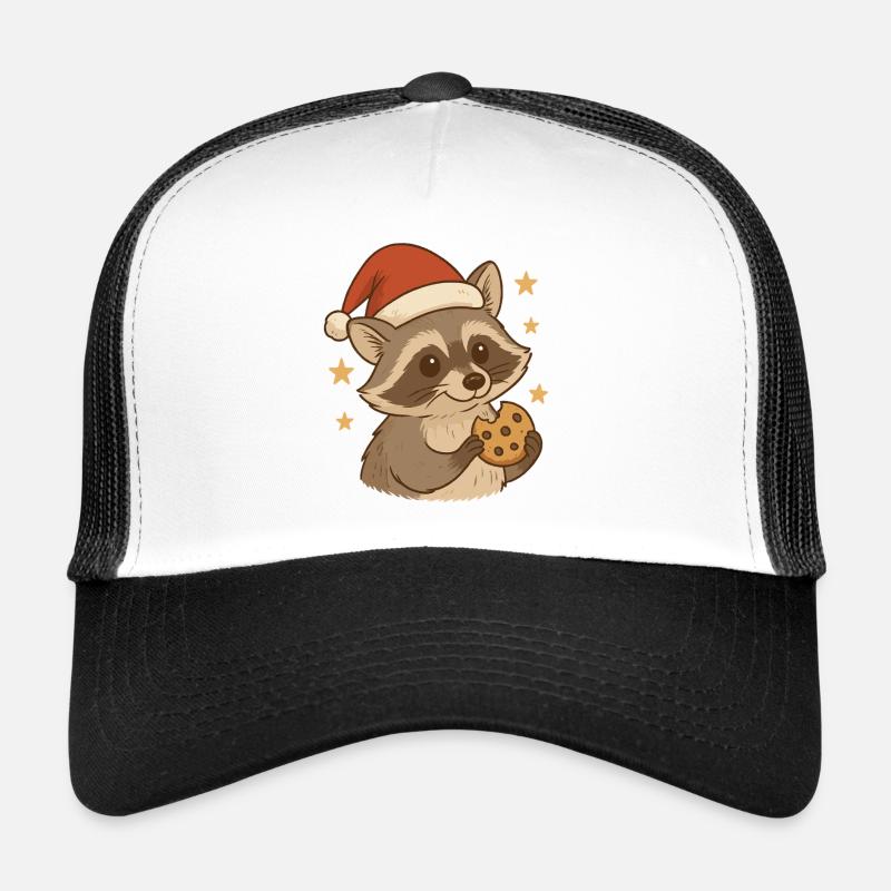 Weihnachts Waschbär mit Keks - Trucker Cap - Weiß/Schwarz