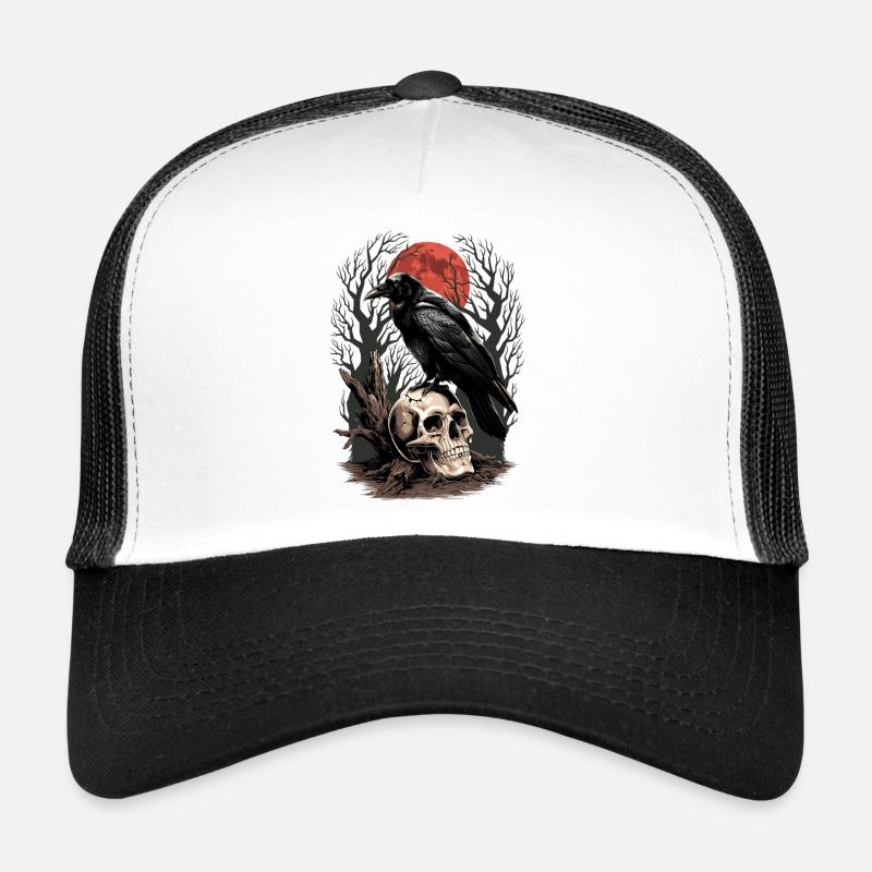 Corbeau Crâne Lune Crâne Gothique Corbeau Noir Casquette trucker 
