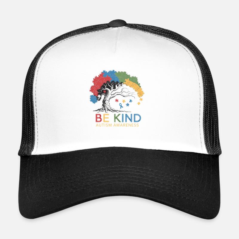 Be Kind Autism Bewusstsein Baum Puzzle - Trucker Cap - Weiß/Schwarz