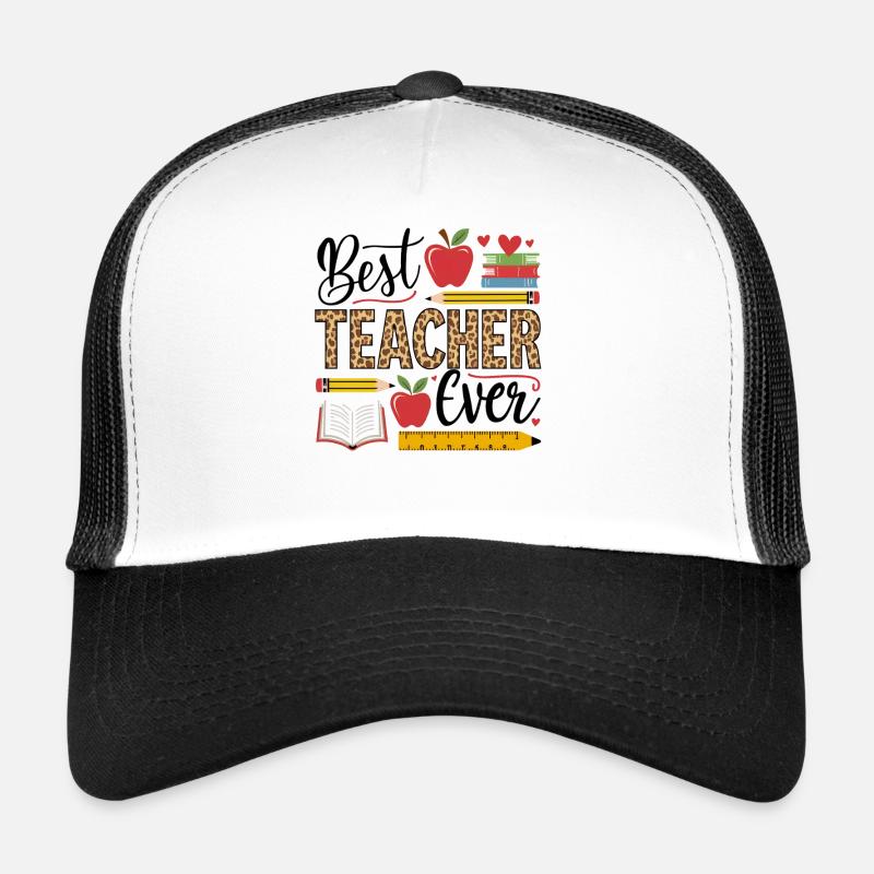 Best Teacher Leopard Writing Trucker Cap