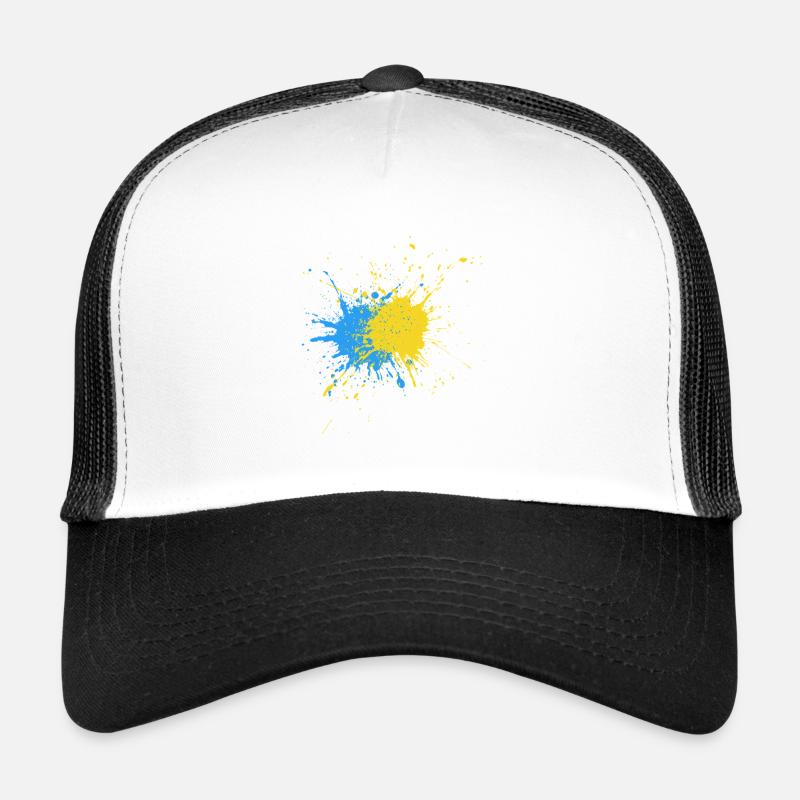 Bicolore Speckle Art Bleu Jaune Casquette trucker 