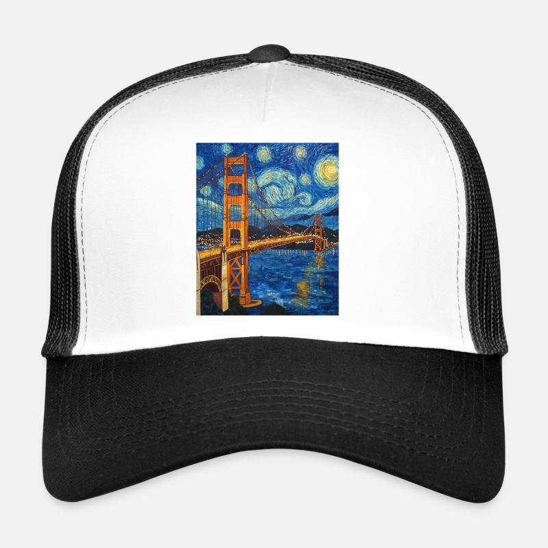 San Francisco Golden Gate Bridge Van Gogh Style - Trucker Cap - Weiß/Schwarz
