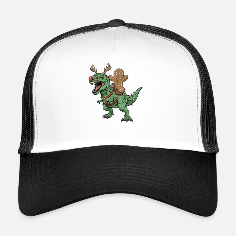 Lebkuchenmann reitet auf T-Rex Weihnachtsdinosauri - Trucker Cap - Weiß/Schwarz