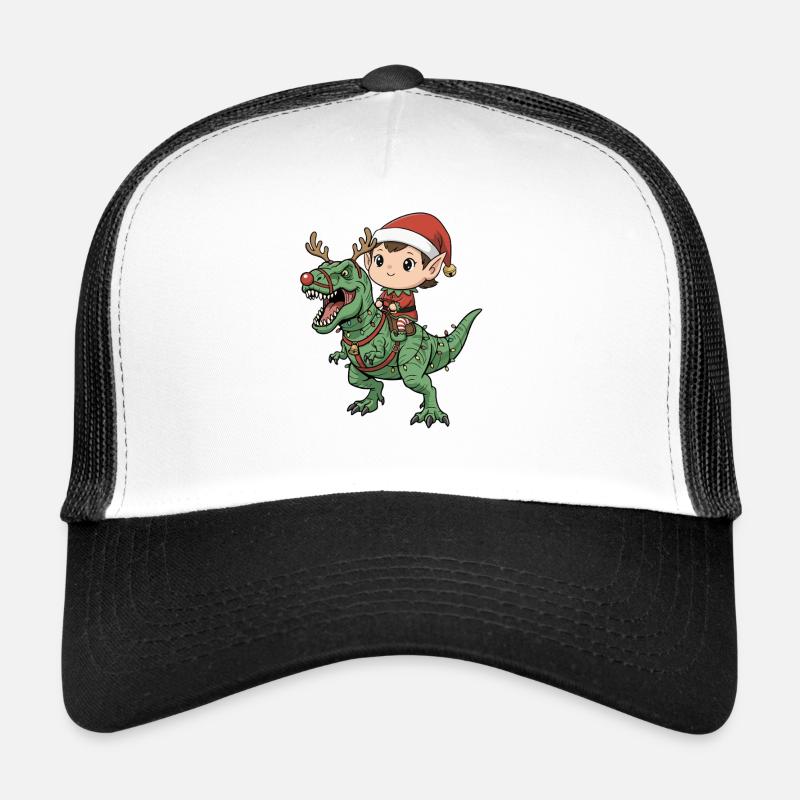 Junge Elf reitet T-Rex Lustiger Weihnachtsdinosaur - Trucker Cap - Weiß/Schwarz