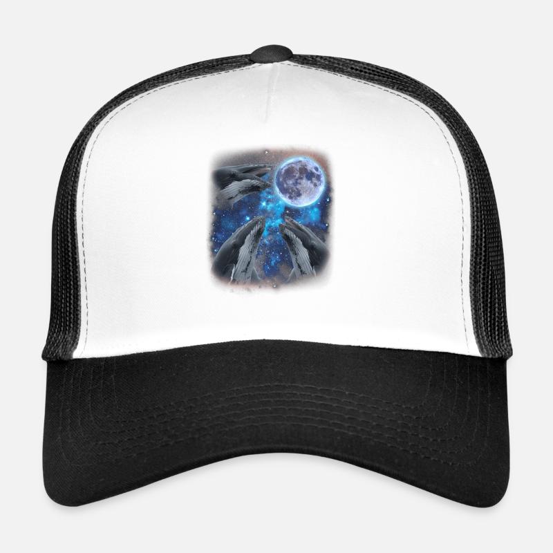 Drei Buckelwale heulen den Mond an. Seltsames Meme Trucker Cap
