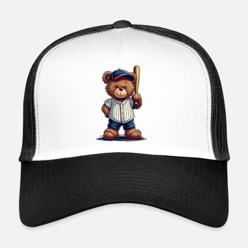 Teddybär Baseballheld auf Bat - Trucker Cap - Weiß/Schwarz