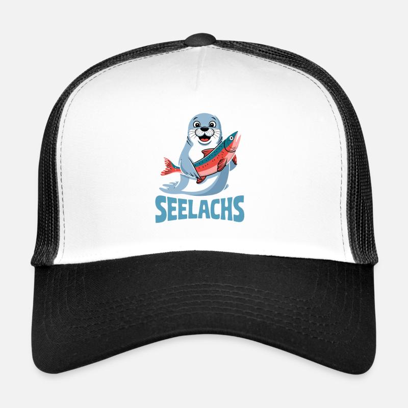 Pollock Funny Seal with Salmon Pun for - Trucker Cap - white/black