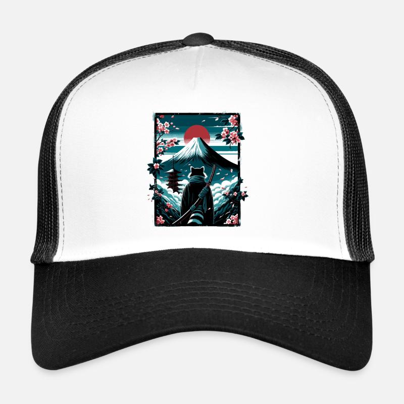 Chat avec une épée de samouraï devant Fuji Casquette trucker 