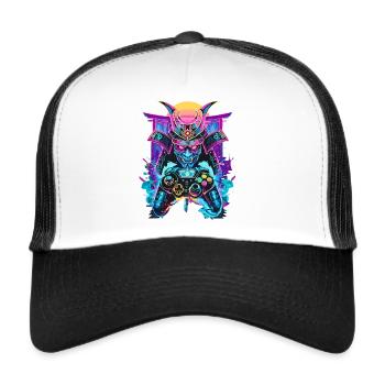Gaming Controller Samurai Maske Ronin Zocker Motiv - Trucker Cap - Weiß/Schwarz - Vorne