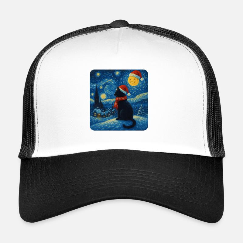 Starry Night Cat in Christmas Magic Trucker Cap