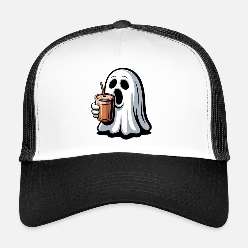 Ghost with pumpkin latte - Trucker Cap - white/black