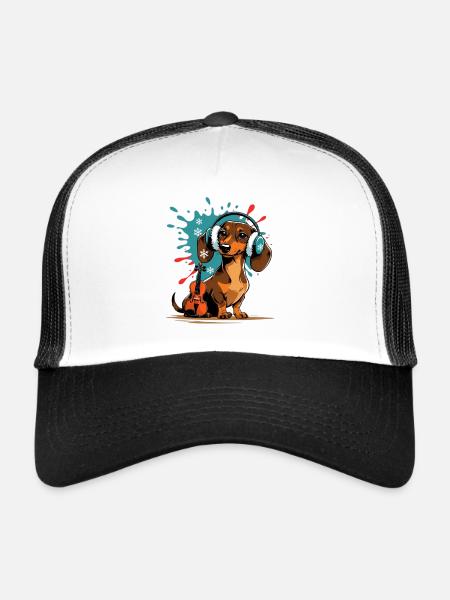 Winter music dachshund with headphones - Trucker Cap - white/black - Front