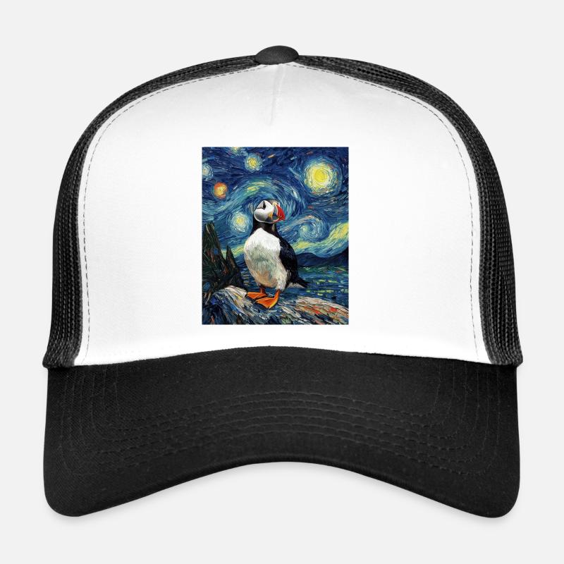 Papageientaucher Vogel Van Gogh Style Starry Night - Trucker Cap - Weiß/Schwarz