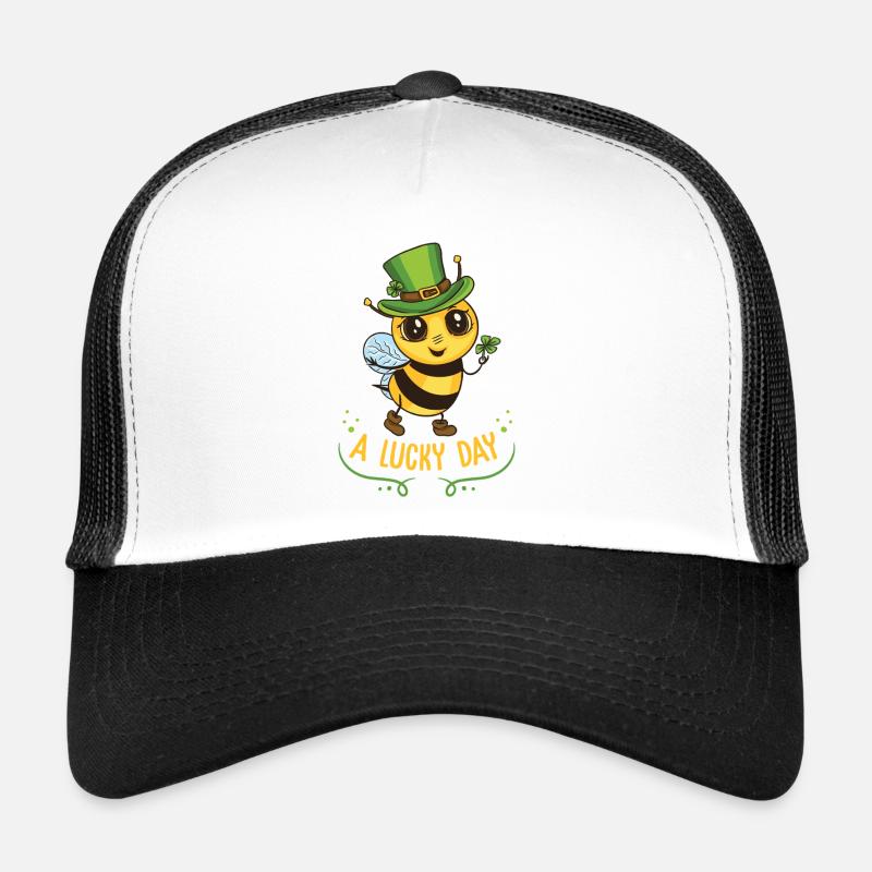 Cute Irish bee holding a shamrock Trucker Cap