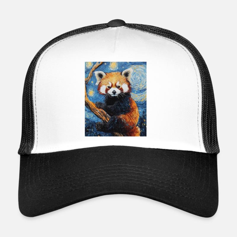 Roter Panda Bär Van Gogh Style Starry Night - Trucker Cap - Weiß/Schwarz