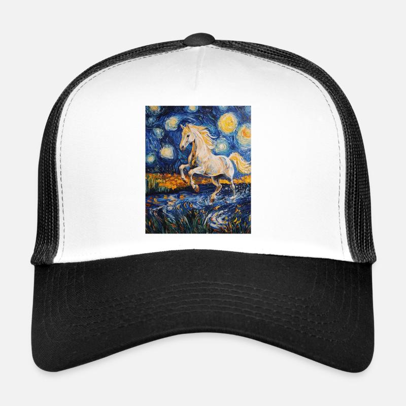 Cheval Chevaux Cavalier Style Van Gogh Nuit étoilée Casquette trucker 
