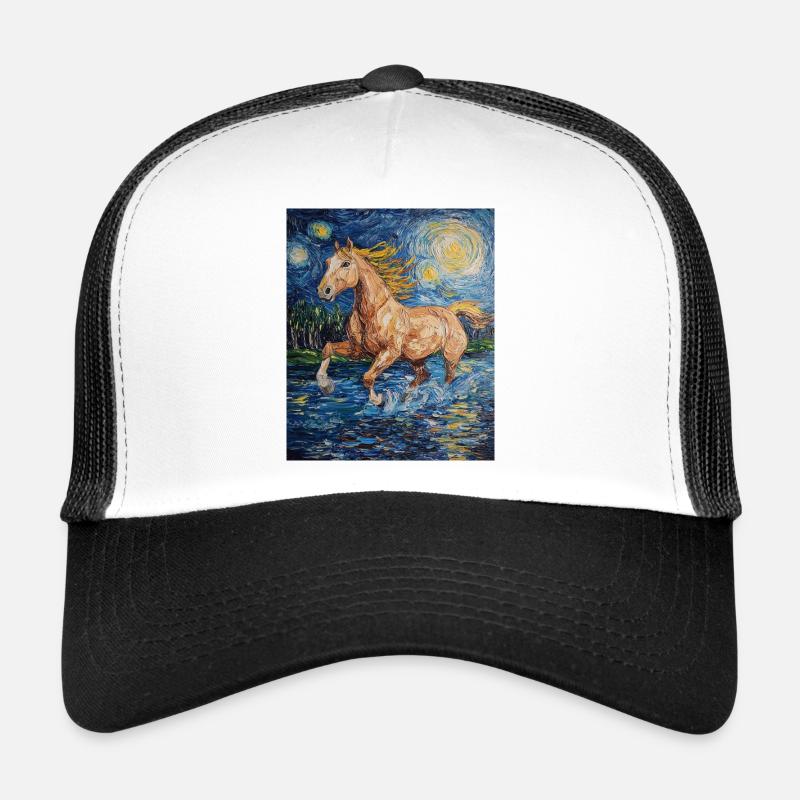 Cheval Chevaux Cavalier Style Van Gogh Nuit étoilée Casquette trucker 