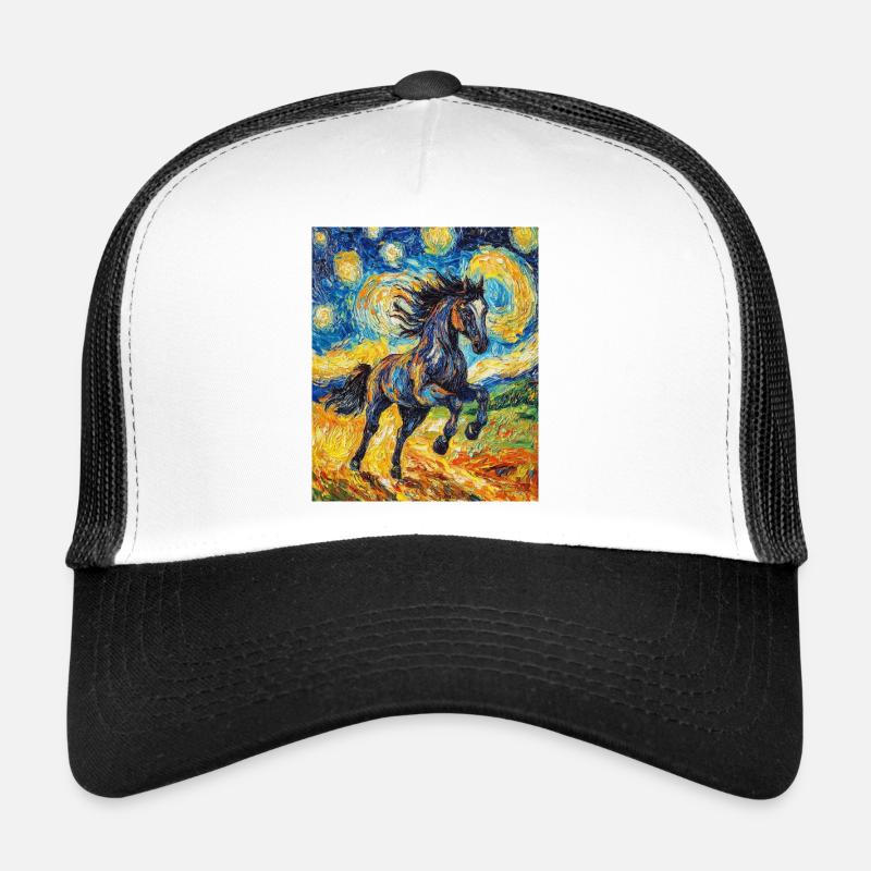 Cheval Chevaux Cavalier Style Van Gogh Nuit étoilée Casquette trucker 