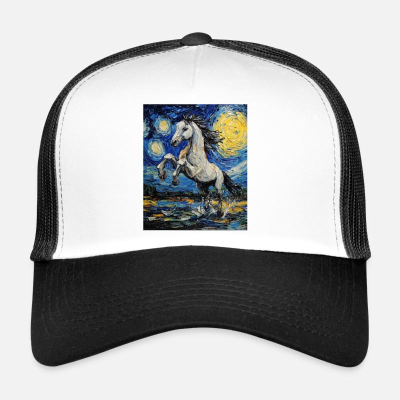 Cheval Chevaux Cavalier Style Van Gogh Nuit étoilée Casquette trucker 
