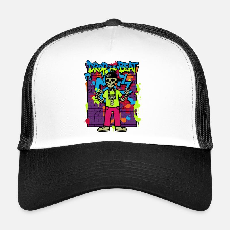 Drop the Beat – Neon Skeleton Rapper Graffiti 90s Trucker Cap