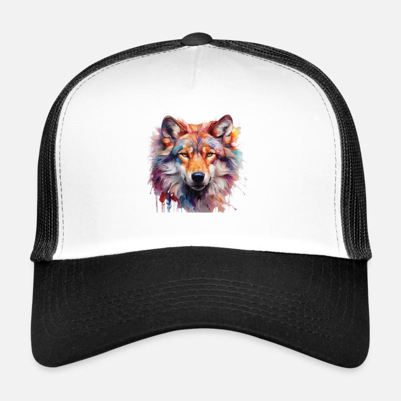 Loup coloré - Conception de portrait d’animal abstrait Casquette trucker 