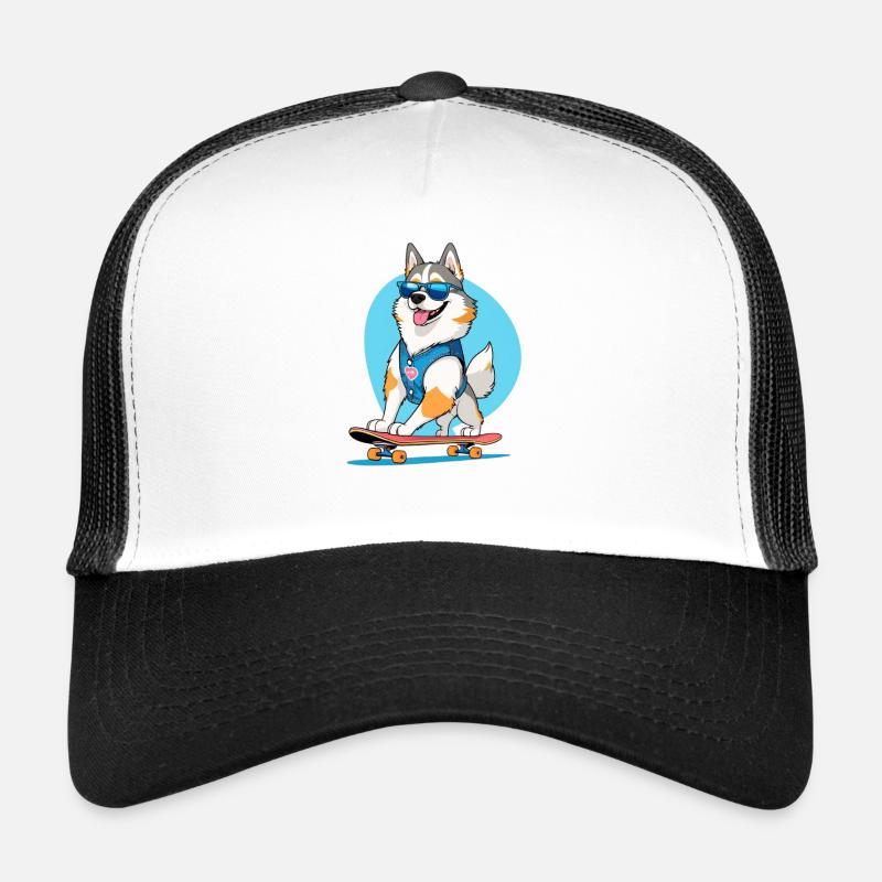 Corgi auf Skateboard Denim-Weste Trucker Cap