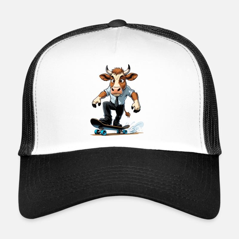Kuh am Skateboard im Anzug Trucker Cap