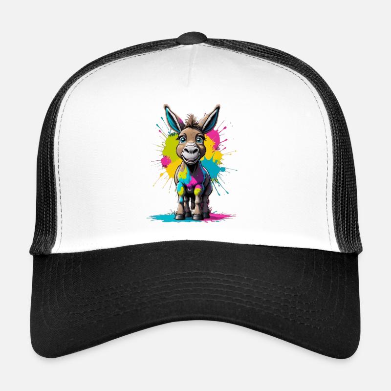 Bunter Esel Splash Kunstmotiv - Trucker Cap - Weiß/Schwarz