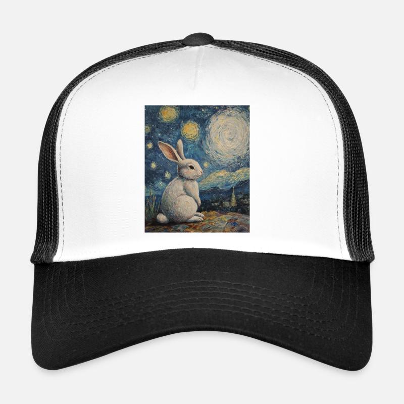 Rabbit Van Gogh Style Starry Night Trucker Cap