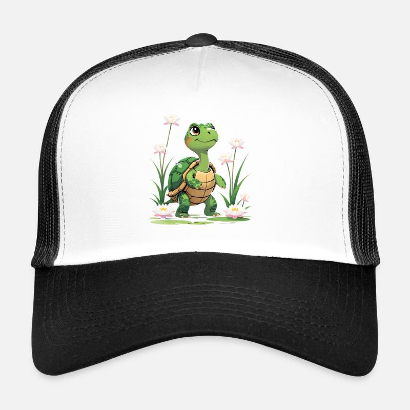 Tortue heureuse dans une mer de fleurs Casquette trucker 