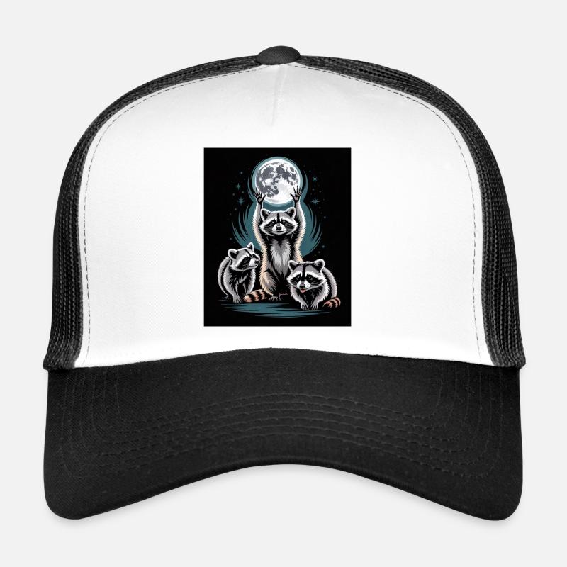 Raccoons Under Full Moon Night Forest Trucker Cap