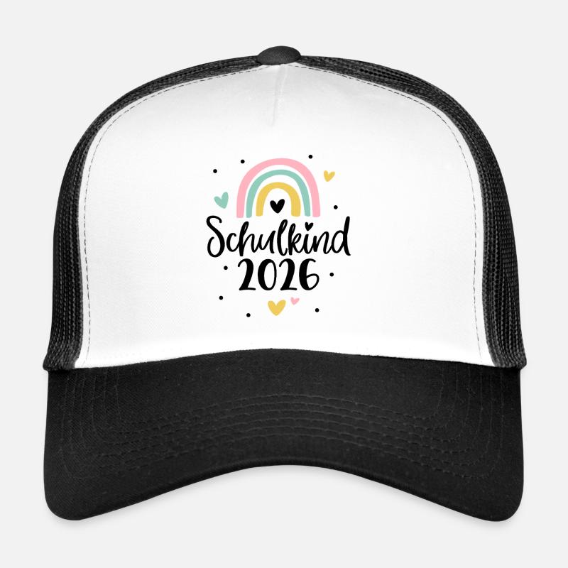 Schulkind 2026 Regenbogen Herz Einschulung - Trucker Cap - Weiß/Schwarz