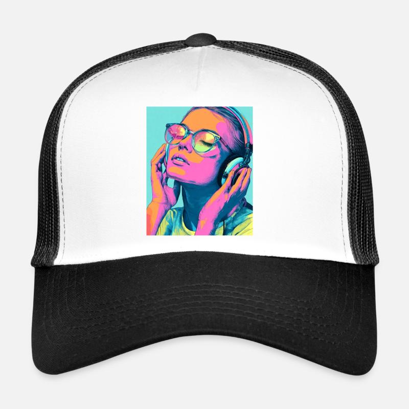 Neon Popart Headphone Portrait Trucker Cap