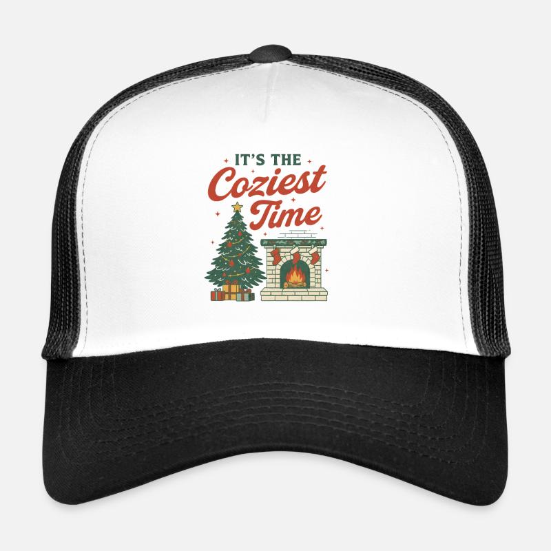 Cozy Christmas Fireplace & Tree Design Trucker Cap