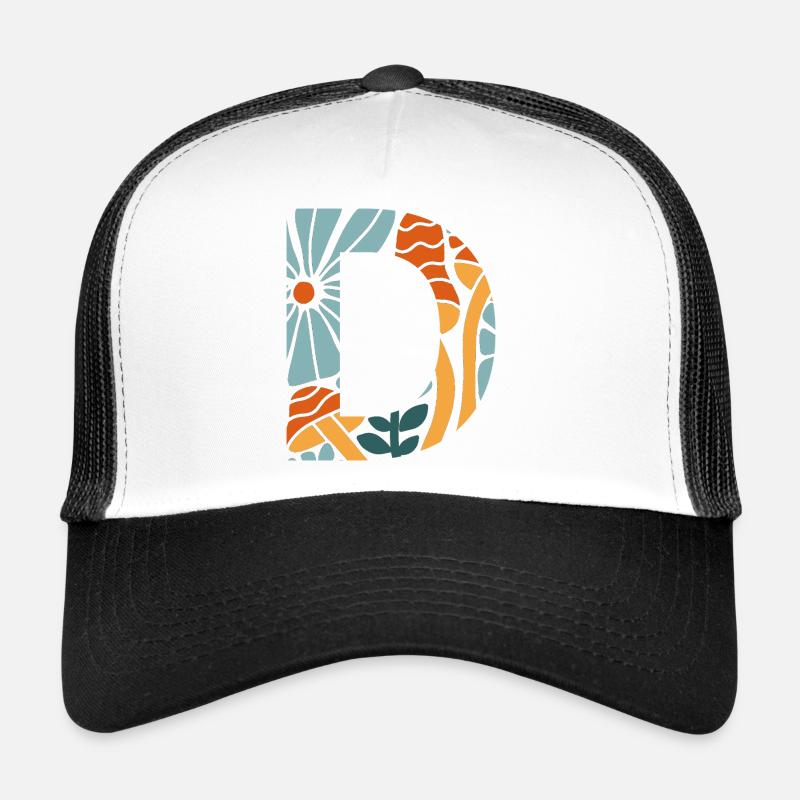 Lettre D fleurs groovy idée cadeau  Casquette trucker 