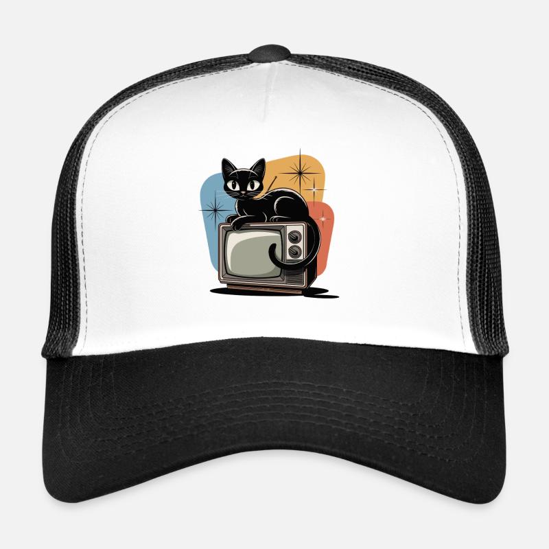 Atomic age retro cat vintage TV 50s 60s Trucker Cap