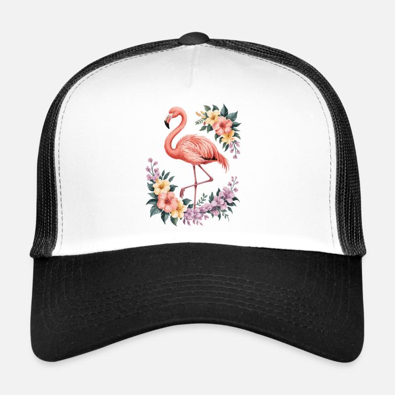 Flamant tropical avec des fleurs Casquette trucker 