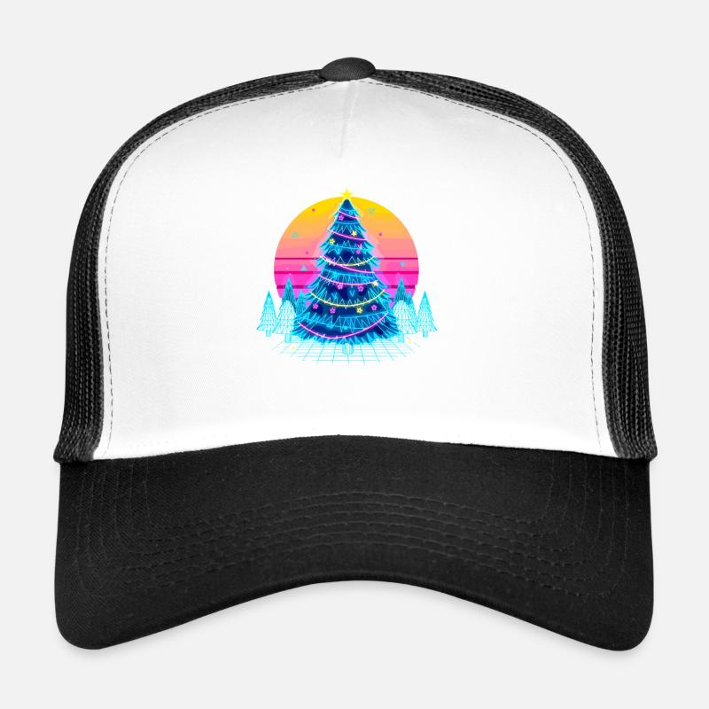 Neon Christmas Tree Sunset Trucker Cap